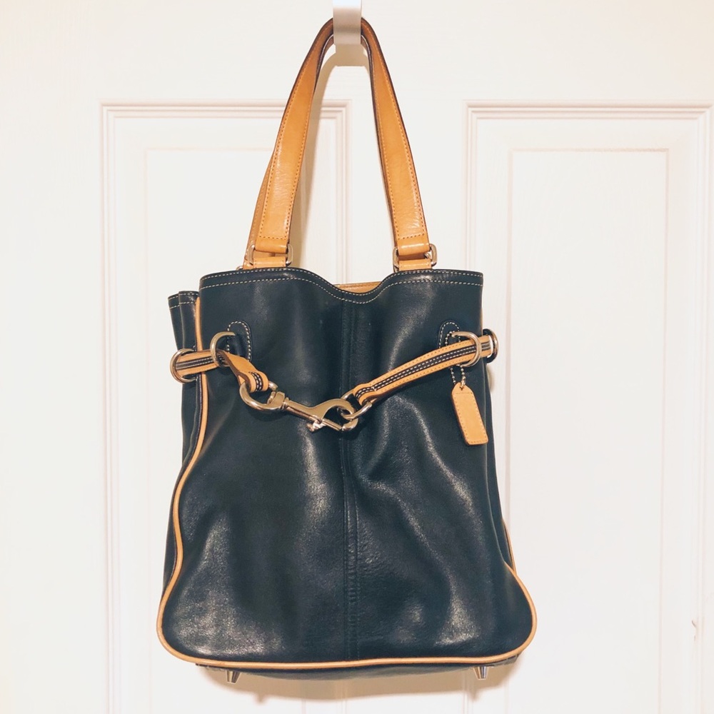COACH Black and tan bucket bag
